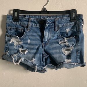 American Eagle Super Low Shortie Ripped Denim Jean Shorts